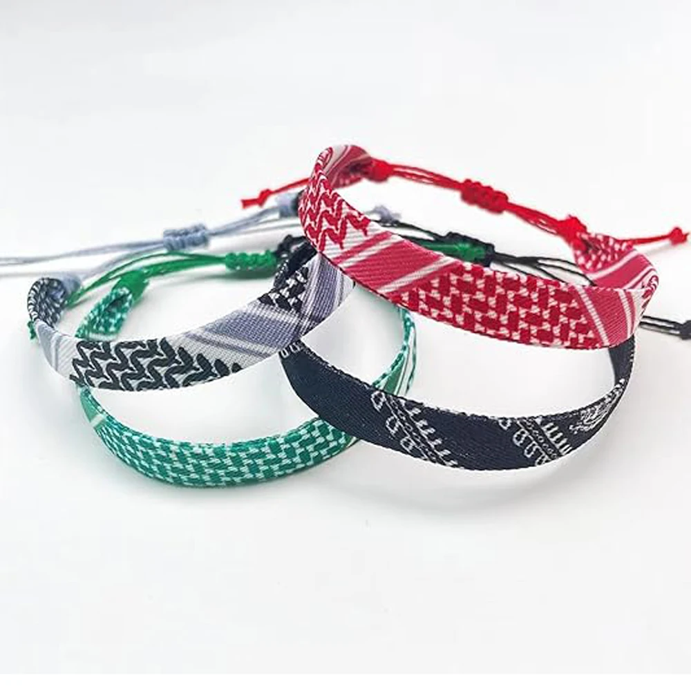 1 or 4 Pieces Palestinian Keffiyeh Bracelet for Women Men Handmade Adjustable Woven Fabric Bracelets Jewelry