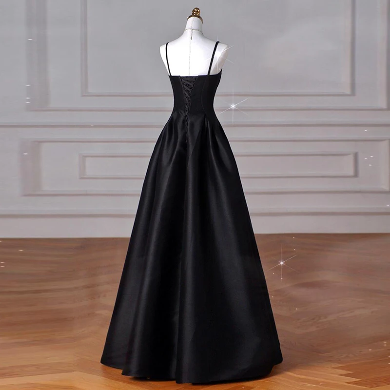 Black Suspender Evening Dress For Women Stain Sleeveless Party dresses 2025 A-Line Ball Gowns Prom Wedding For Formal Occasion