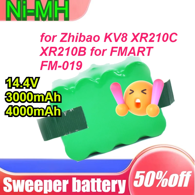 

14.4V Ni-MH 3000mAh/4000mAh for Zhibao KV8 XR210C XR210B for FMART FM-019 Vacuum Cleaner Sweeping Robot Rechargeable Battery