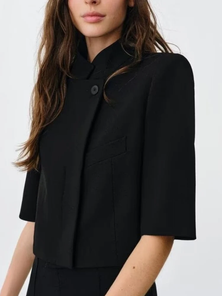 

Spring 2026 Women's Casual Bla ort Sve Suit Jaet New Arrival Versatile Cact Sle ort Length Faionable Women'...