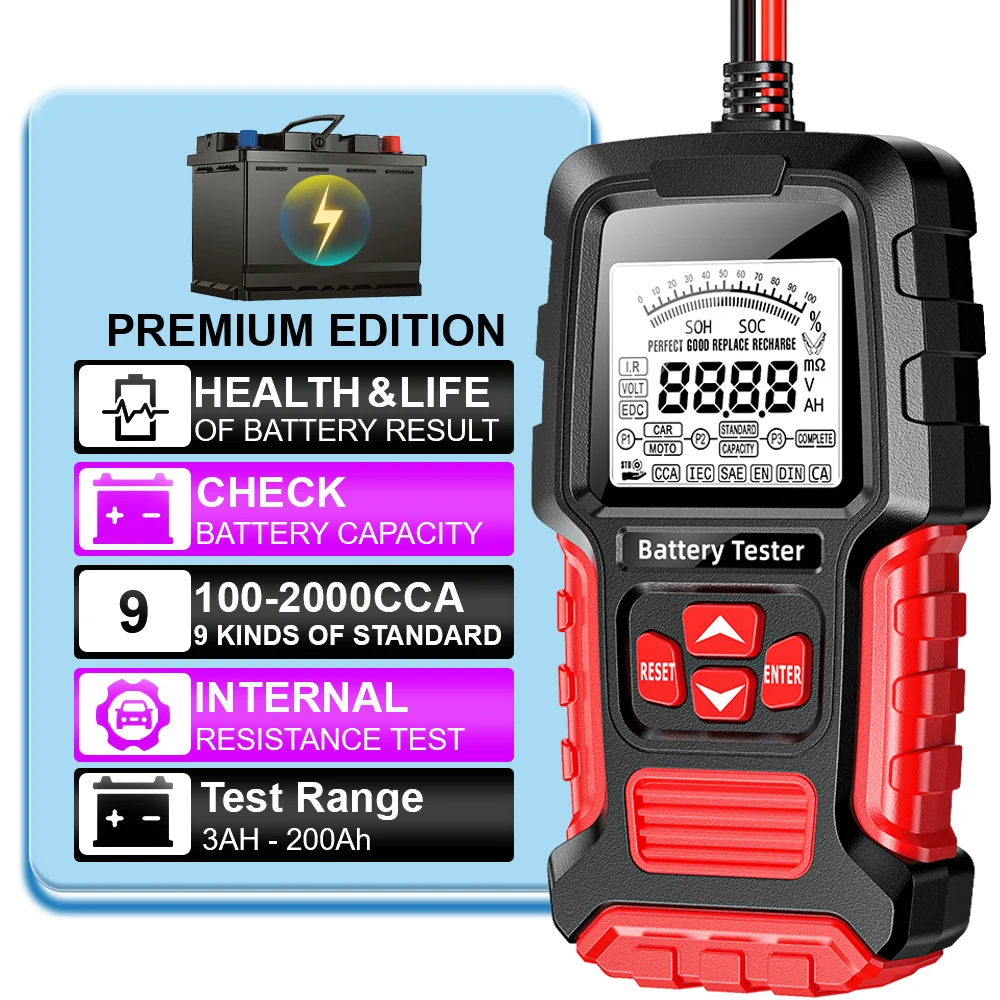 12V 24V Measurement Diagnostic Tool LCD Digital for Vehicle Truck Motorcycle SUV Car Battery Tester Lead-acid Battery Test