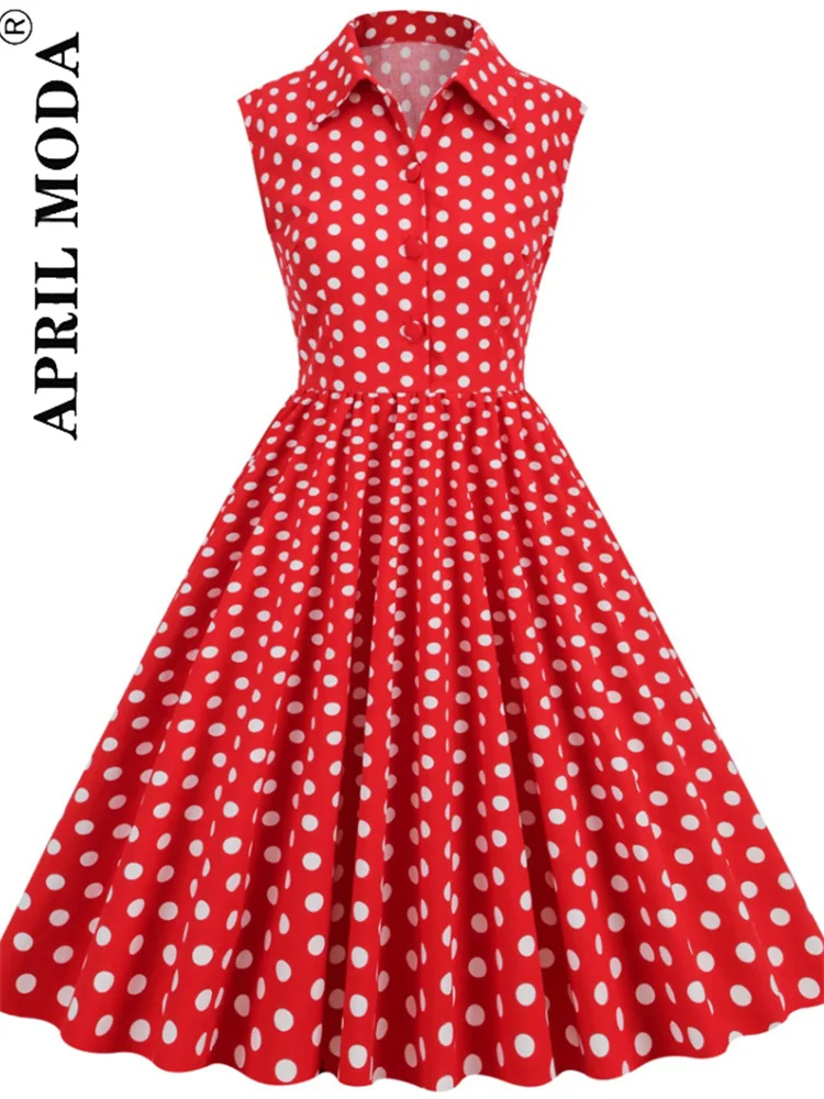 Retro Vintage 50s Tea Rockabilly Dress Polka Dot Print Pink White Blue Red Elegant Runway Midi Tunic Flare Evening Short Dresses