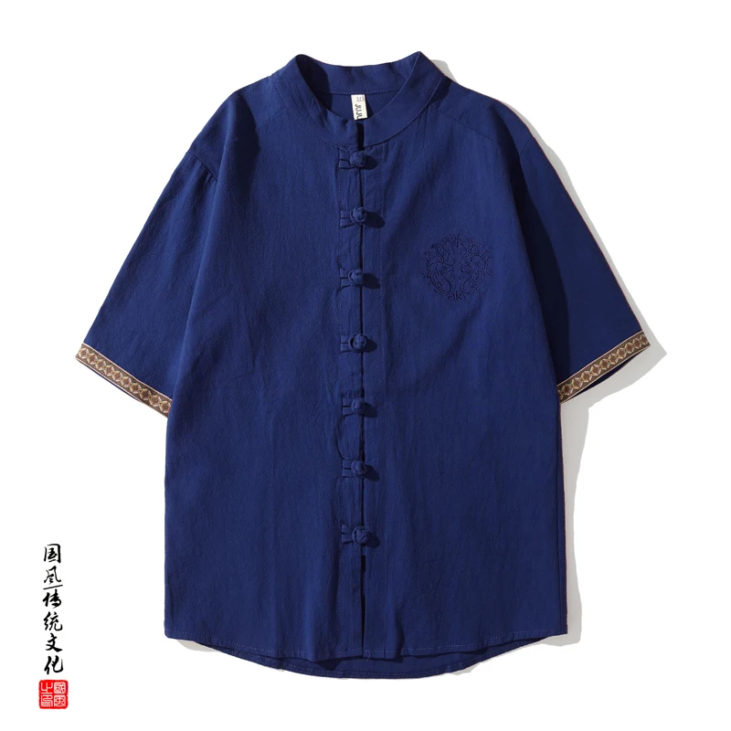 

Shirts Men's Embroidered Chinese Style Retro Breathable Linen Comfortable Shirt Men Kungfu Casual Tang Suit Stand Collar Top Men