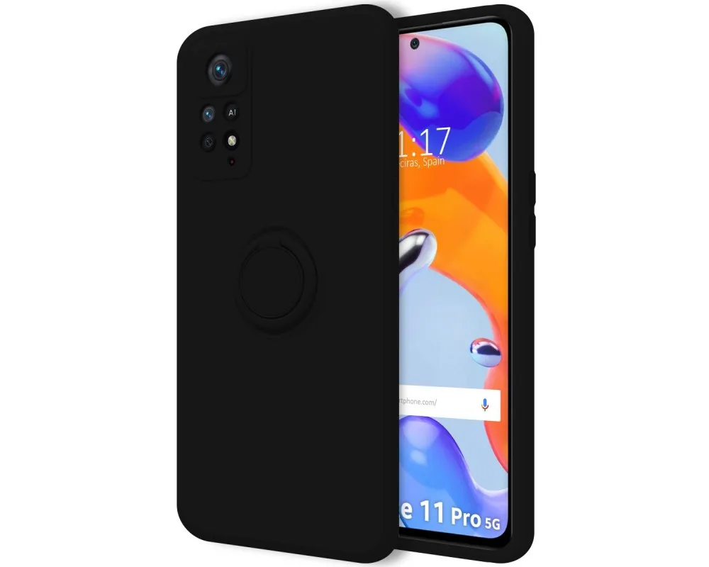 Ultra Soft liquid silicone case with ring for Xiaomi Redmi Note 11 Pro / 11 Pro 5G black color