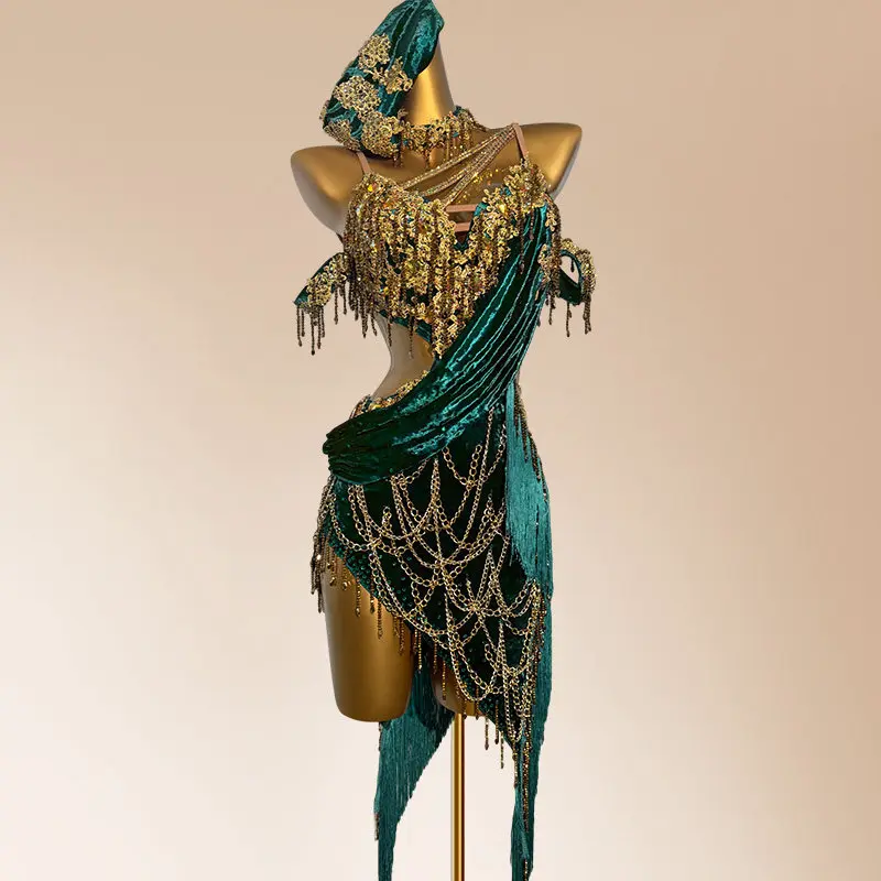 

Профессиональное бархатное платье для латиноамериканских танцев с бретелями, высококачественное, на заказ, для выступлений на сцене, для взрослых женщин