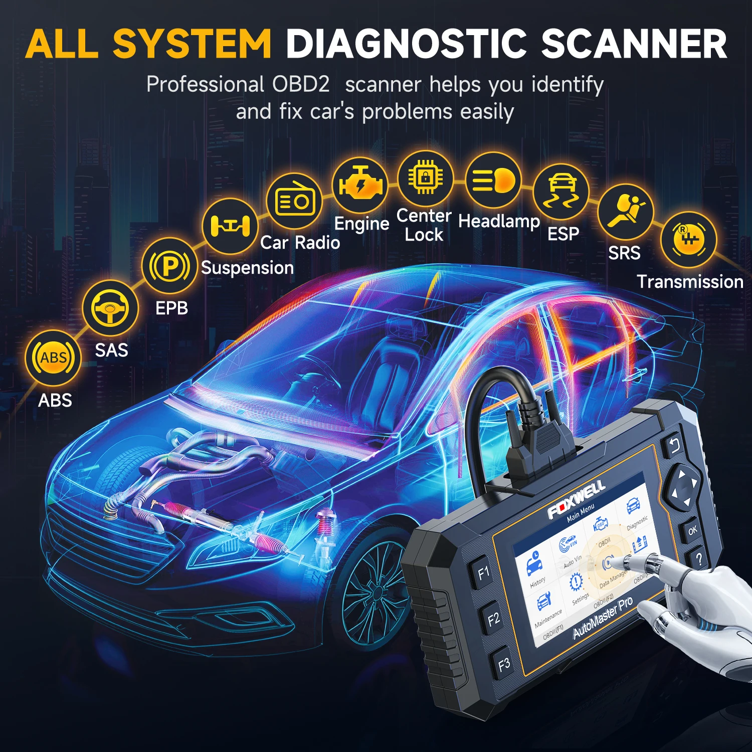 FOXWELL NT624 Elite OBD2 Automotive Scanner All Systems Diagnostic Tool EPB ABS Throttle SAS Oil Reset Lifetime Free Update