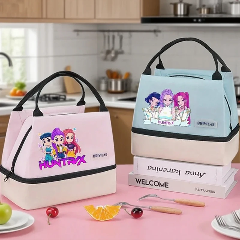 

KPop Demon Hunterss Lunch Bag Cartoon Anime Figure Bento Bags Student Kawaii Large Capacity Lunch Case Portable Picnic Bag Gifts