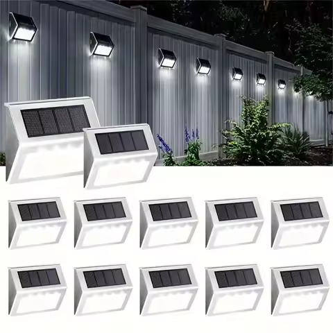 1/2/6/12 PCS Solar Deck Lights 3 LED Outdoor Staircase Lights Stainless Steel Waterproof LED Solar Fence Lights