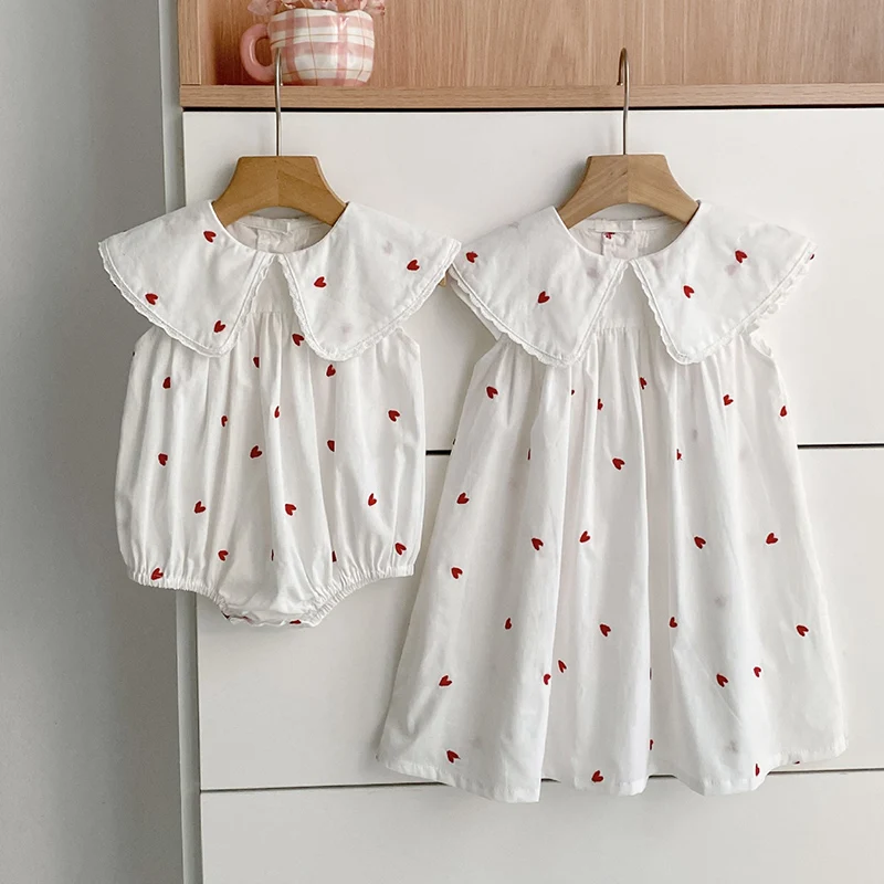 2026 New Summer Sister Clothing 2-6Yrs Baby Girl Party Dress Sleeveless Cotton Embroidery Infant Baby Romper Kids Princess Dress