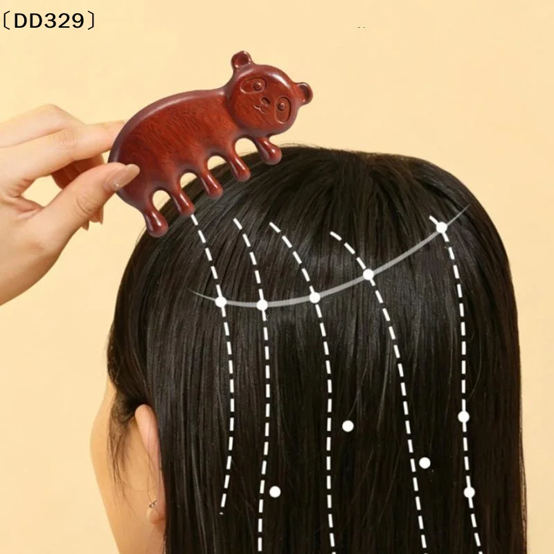 Massage Comb Head Massager Sandalwood Five Tooth Comb Panda Shape Comb Scalp Scraping Massager Body Massage Tool〔DD329〕