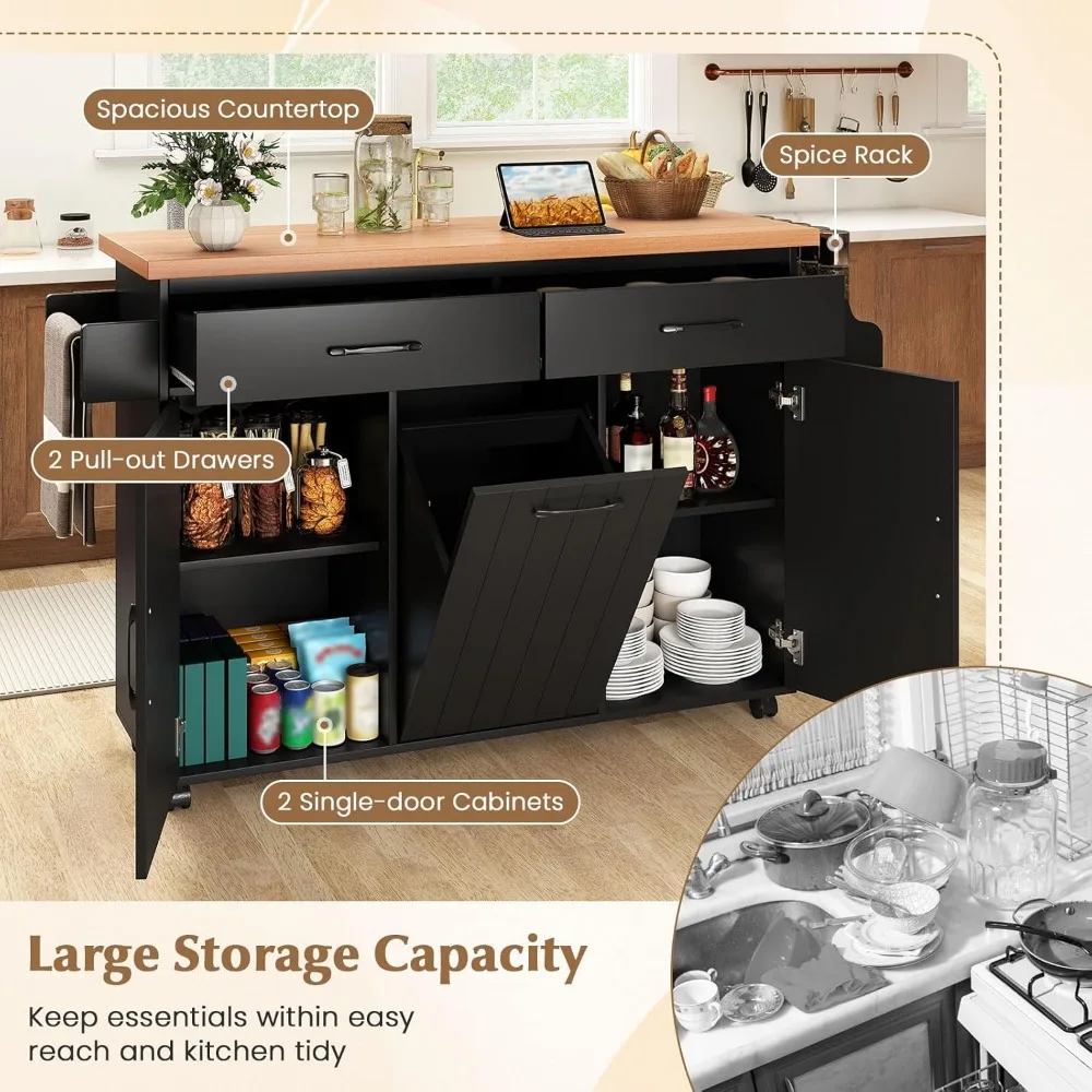 عربة جزيرة المطبخ مع حامل أكياس القمامة، وأدراج مزدوجة، ورف توابل، وبار المناشف، وخزائن بباب واحد #5