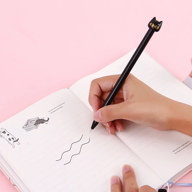 Bolígrafo de Gel de gato negro de dibujos animados Kawaii, bolígrafo neutro creativo y bonito a la moda, suministros escolares y de oficina, regalos de papelería para estudiantes, 10 Uds.