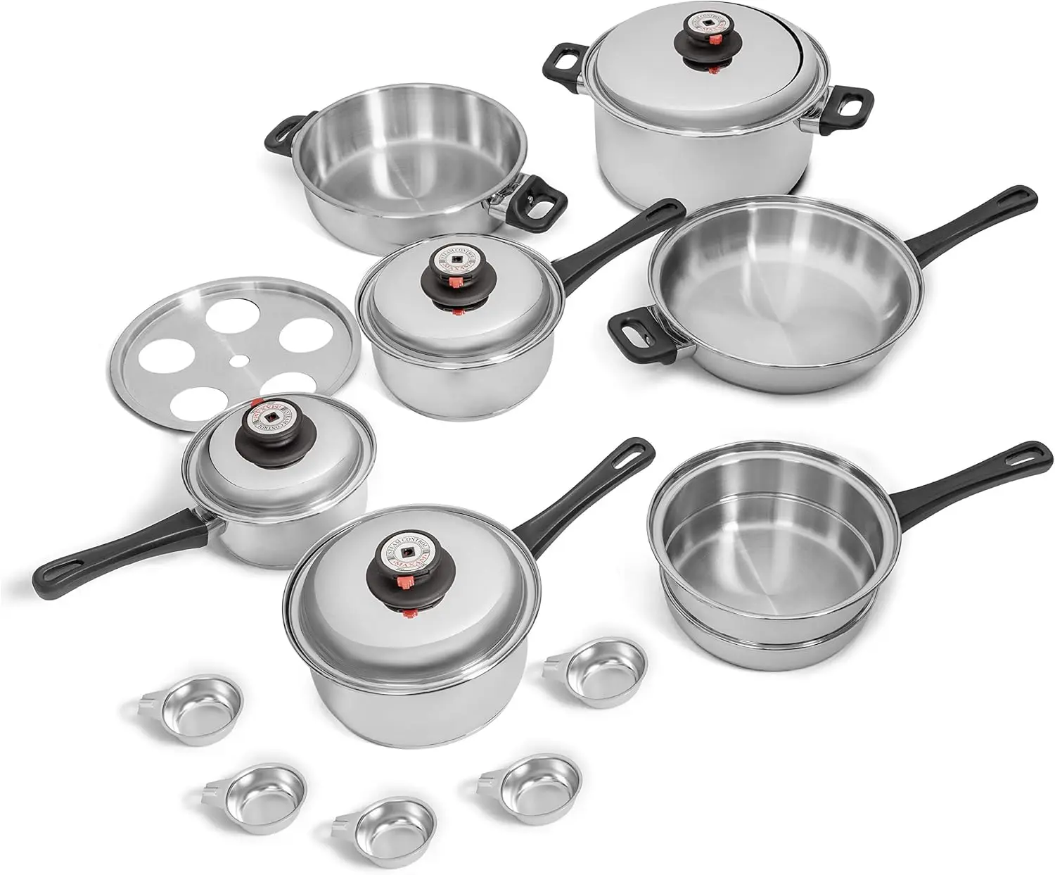 9-Element Waterless Cookware Set, Durable Stainless Steel Construction With Heat And Cold Resistant Handles, 17-Pieces