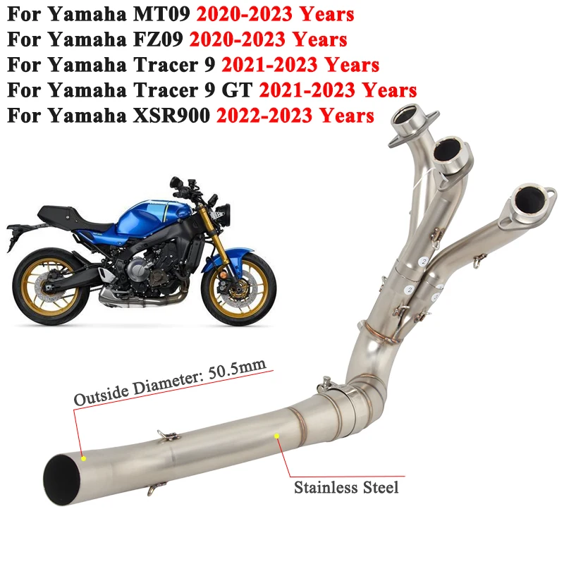 For Yamaha MT09 FZ09 XSR900 Tracer 9 GT 2020 - 2023 Motorcycle Exhaust Escape Modify Slip On Front Link Pipe 51mm With Catalyst