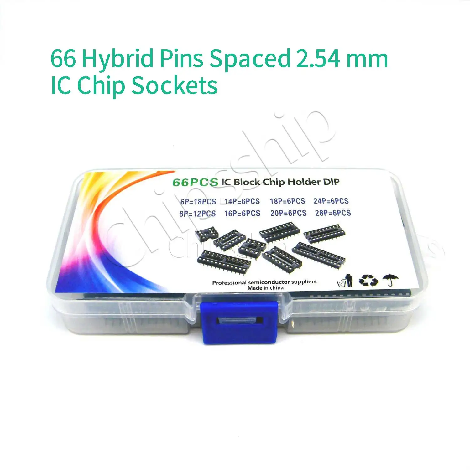 66pcs 2.54mm Foot Pitch IC Chips 6 8 14 16 18 20 24 28P Plug-in Base