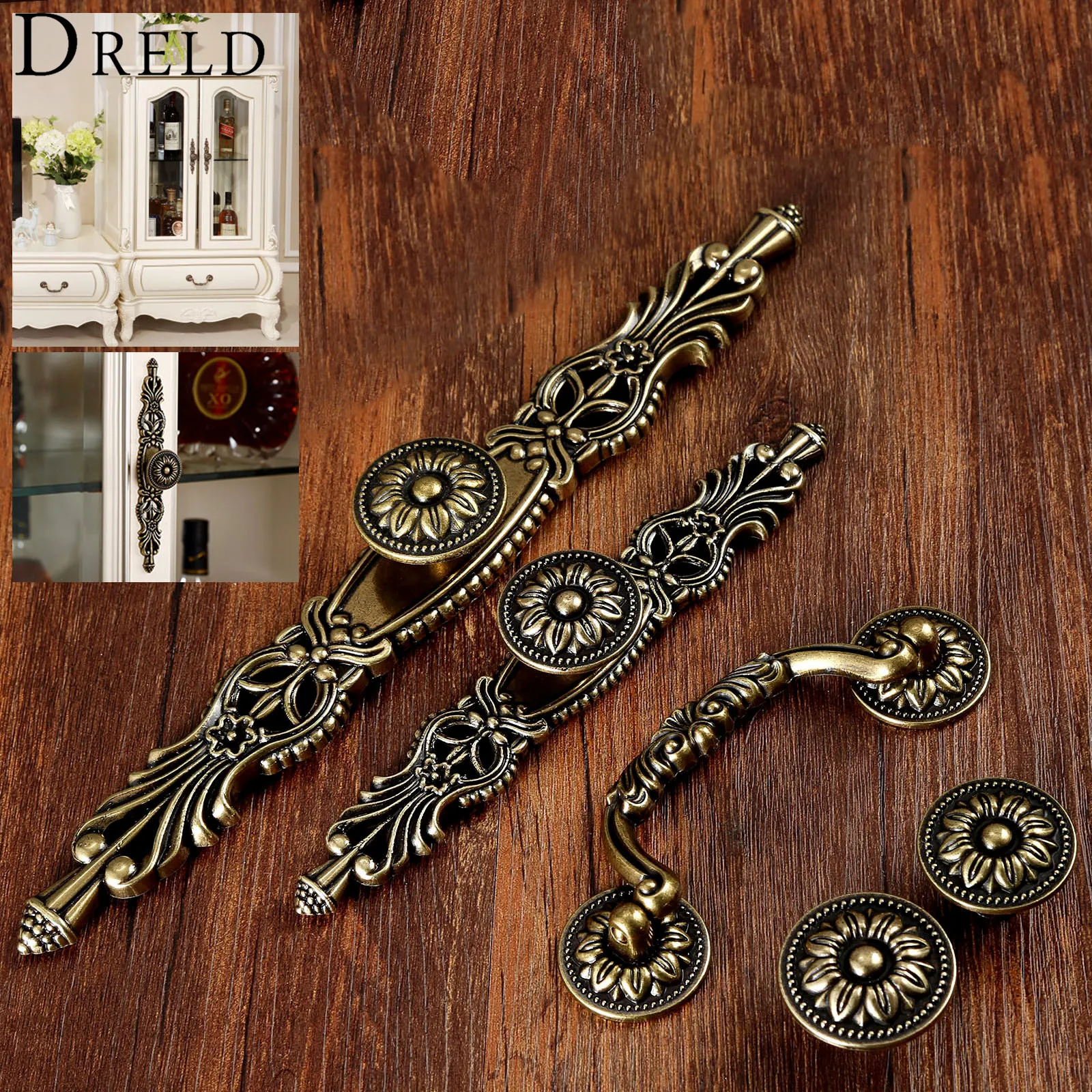 DRELD Antique Furniture Handle Vintage Cabinet Knobs and Handles Wardrobe Cupboard Drawer Kitchen Pull Knob Furniture Hareware