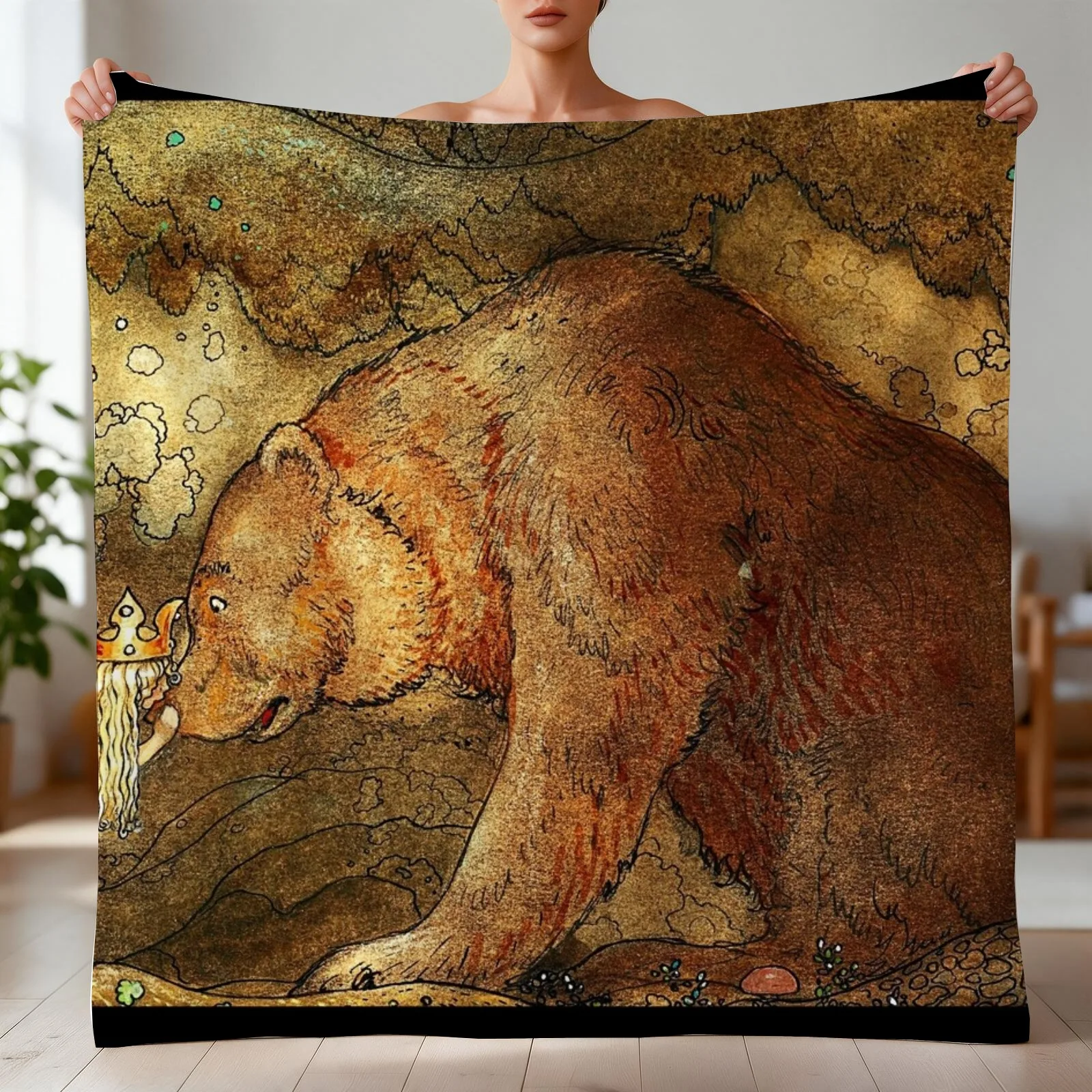 She kissed the bear on the nose - John Bauer 1907 Throw Blanket Blankets For Sofas Warm Thermals For Travel Blankets