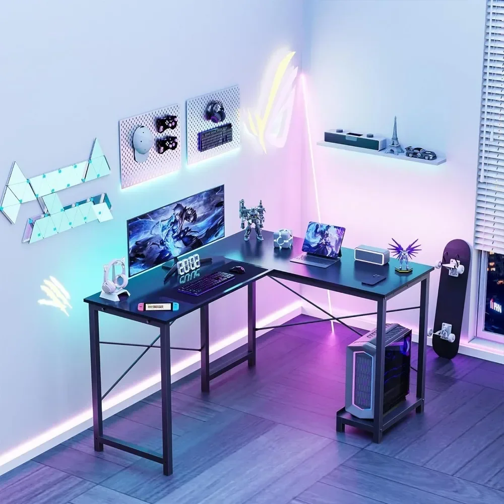 L Shaped Desk,Computer Corner Desk,PC Gaming Desk Table with Side Storage Bag, Sturdy Desk for Home Office Writing