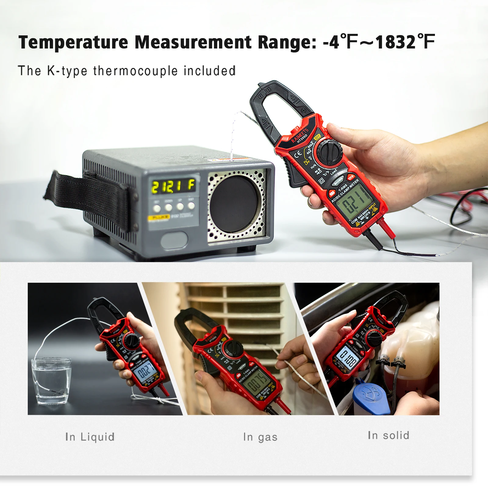 Inteligente Braçadeira Medidor Digital, True RMS, Alcance Automático, NCV, DC, Tensão AC, Corrente Inrush, Capacitor de Temp, Ohm, Hz Tester