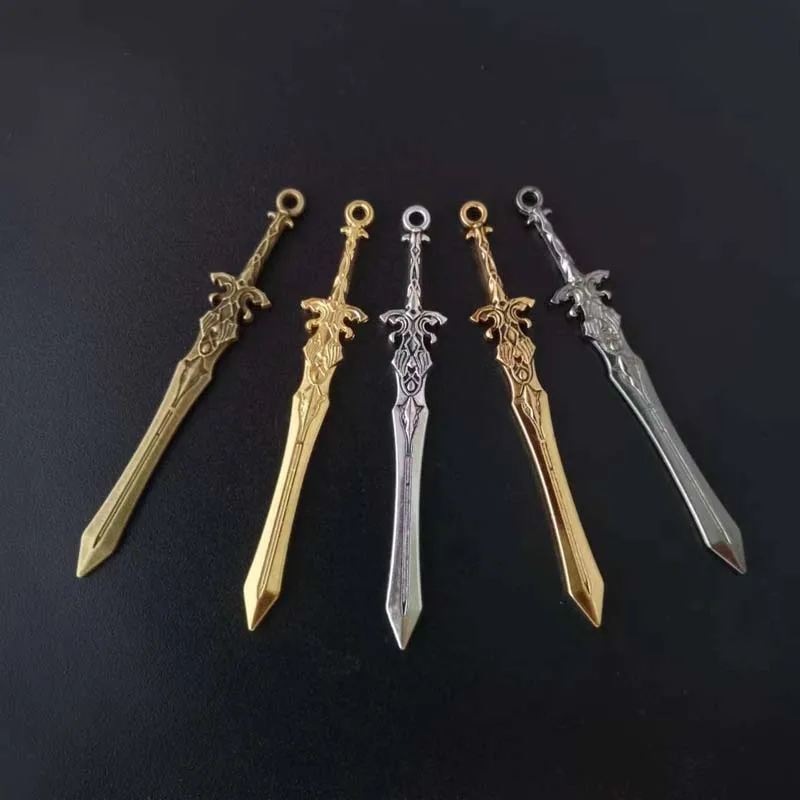 New Arrivaling 6Pcs 5Color 70*11mm Zinc Alloy Sword Charms For Jewelry Making DIY Handmade Weapons Pendant Charms