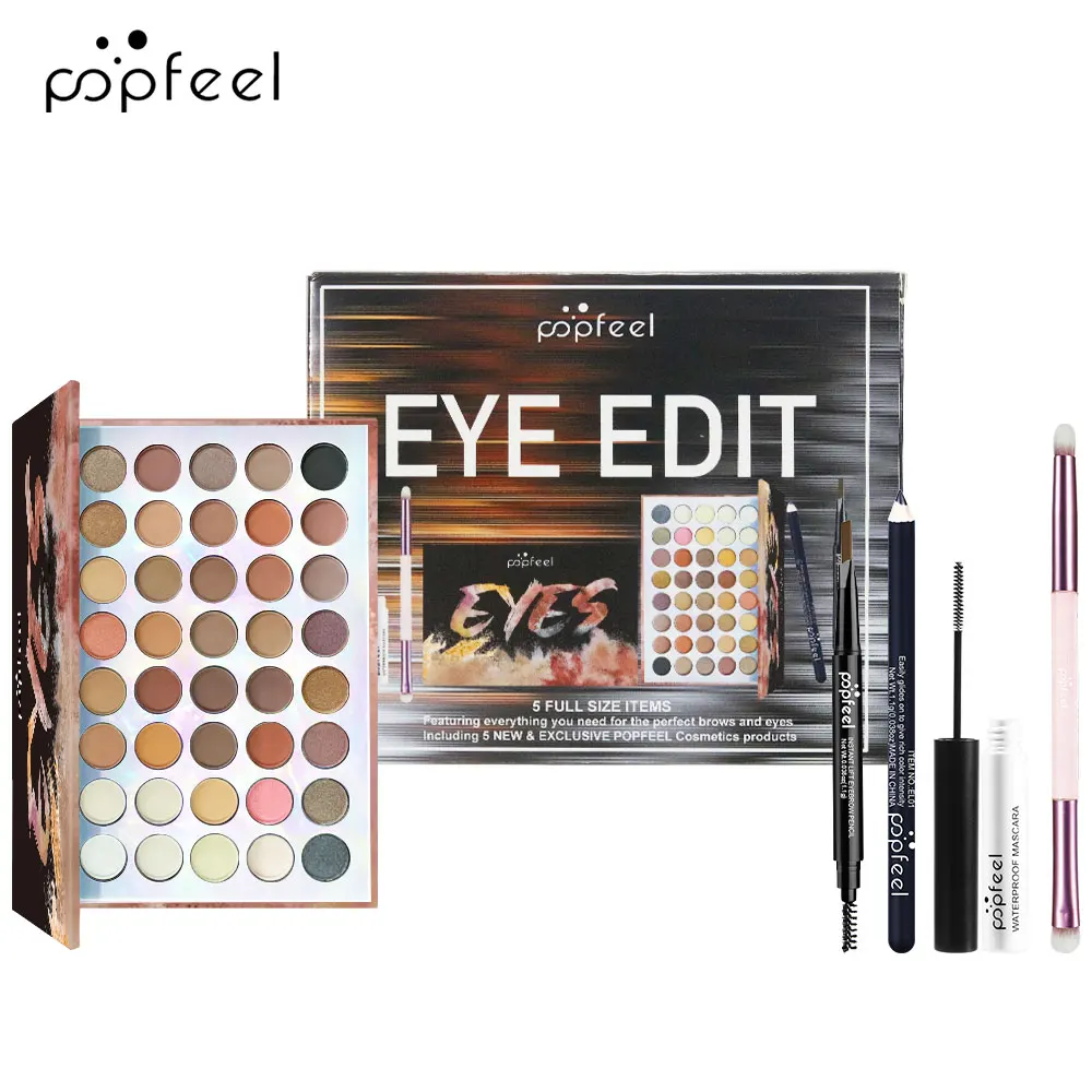 POPFEEL Makeup Set - 45 Color Palette, Eyebrow Pencil, Mascara, Cosmetic Brush - Perfect for Beginners and Pros