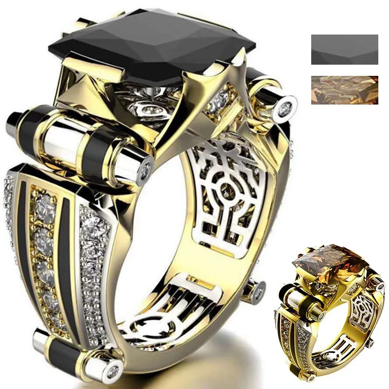 Mens Jewellery Domineering Square Black Zircon Rings for Men Punk Hip Hop Rock All Match Engagement Wedding Ring Jewelry Gift