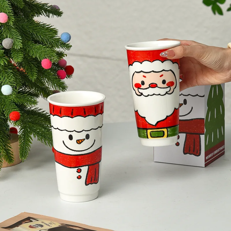 580ml Santa Claus Cartoon Uncovered Coffee Ceramic Cup  Heat-resistant Cup  High Aesthetic Value Large Capacity Easy To Use Mug