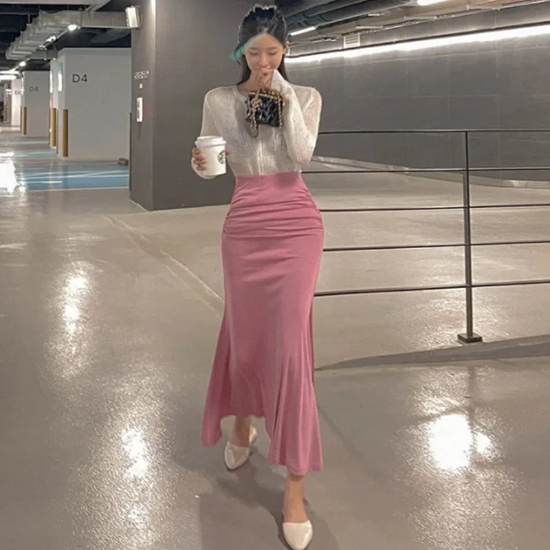 

Women's Spring and Summer New Korean Style Fashionable and Versatile Skirt High Waist Slim Solid Color Fishtail Skirt