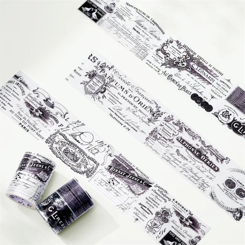 WT Parisian Écriture Wide PET Washi Tapes Decorative Stickers Stickers scrapbooking supplies Letter Black Style 6cmx5M