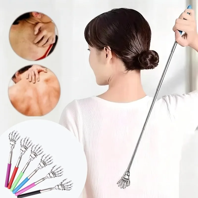 Telescopic Back Scratcher Stainless Steel Skeleton Hand Portable Anti‑slip Handle Itch Relief Massager for Home Travel