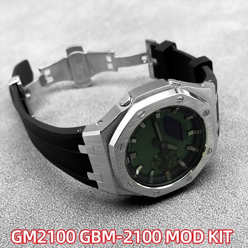 GM2100 Mod Kit Stahlgehäuse & FKM-Armband für Casio G-SHOCK GM-2100 GBM-2100 Upgrade Fluorkautschukband Metallgehäuse Ersatzteile
