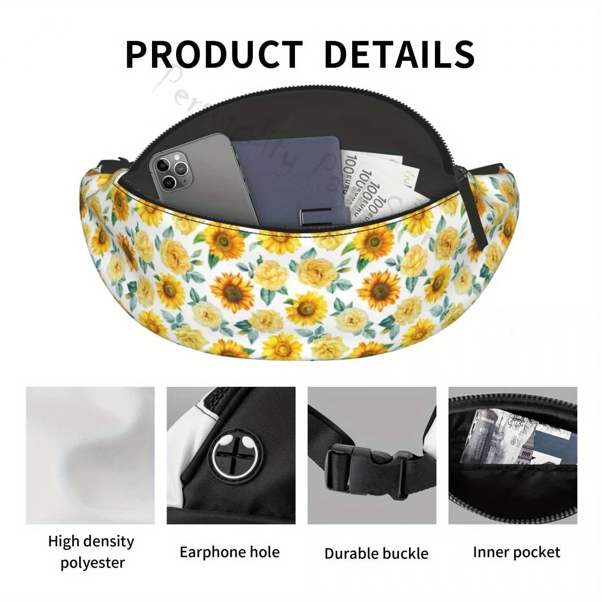 Riñonera con flores de girasol para hombre y mujer, bolso de cadera de gran capacidad, resistente al agua, para viajar, ciclismo, correr, senderismo