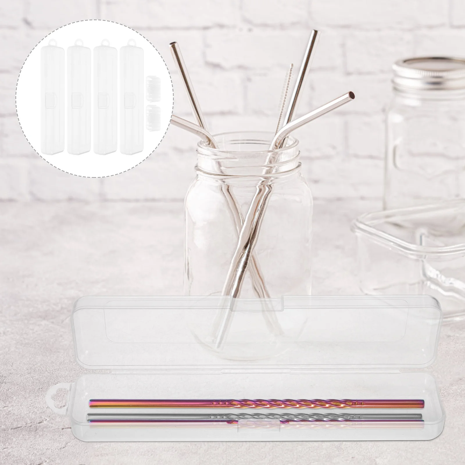 

4Pcs Transparent Drinking Straw Organizer Plastic Multi-Functional Storage Box Travel Coin Pills Carrying Case