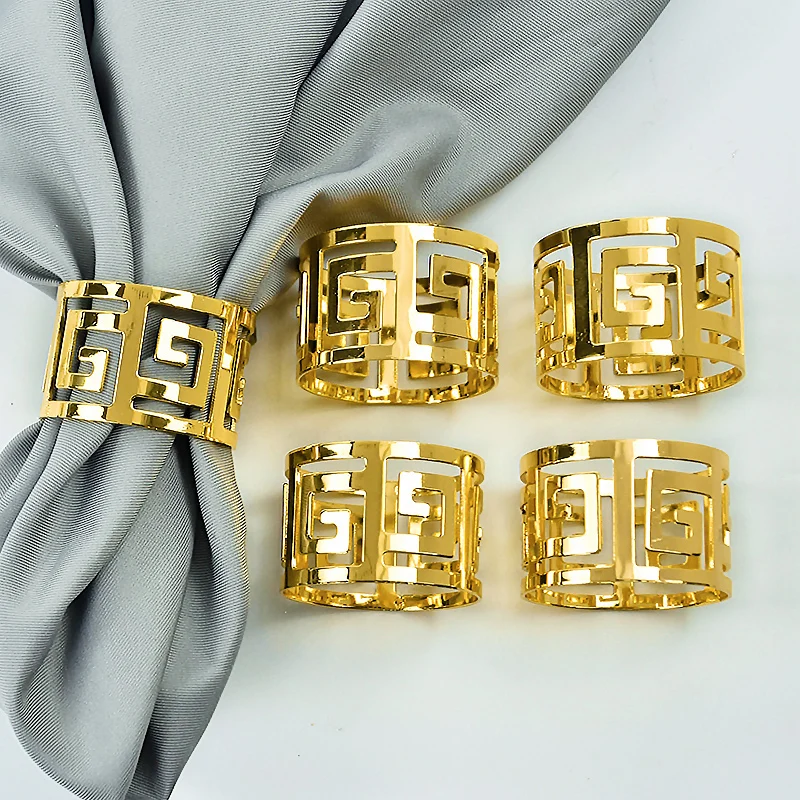 

6pcs Hollow Out Metal Napkin Ring for Restaurant Hotel Party Birthday Wedding Dinner Table Decoration Gold Sliver Napkin Holder