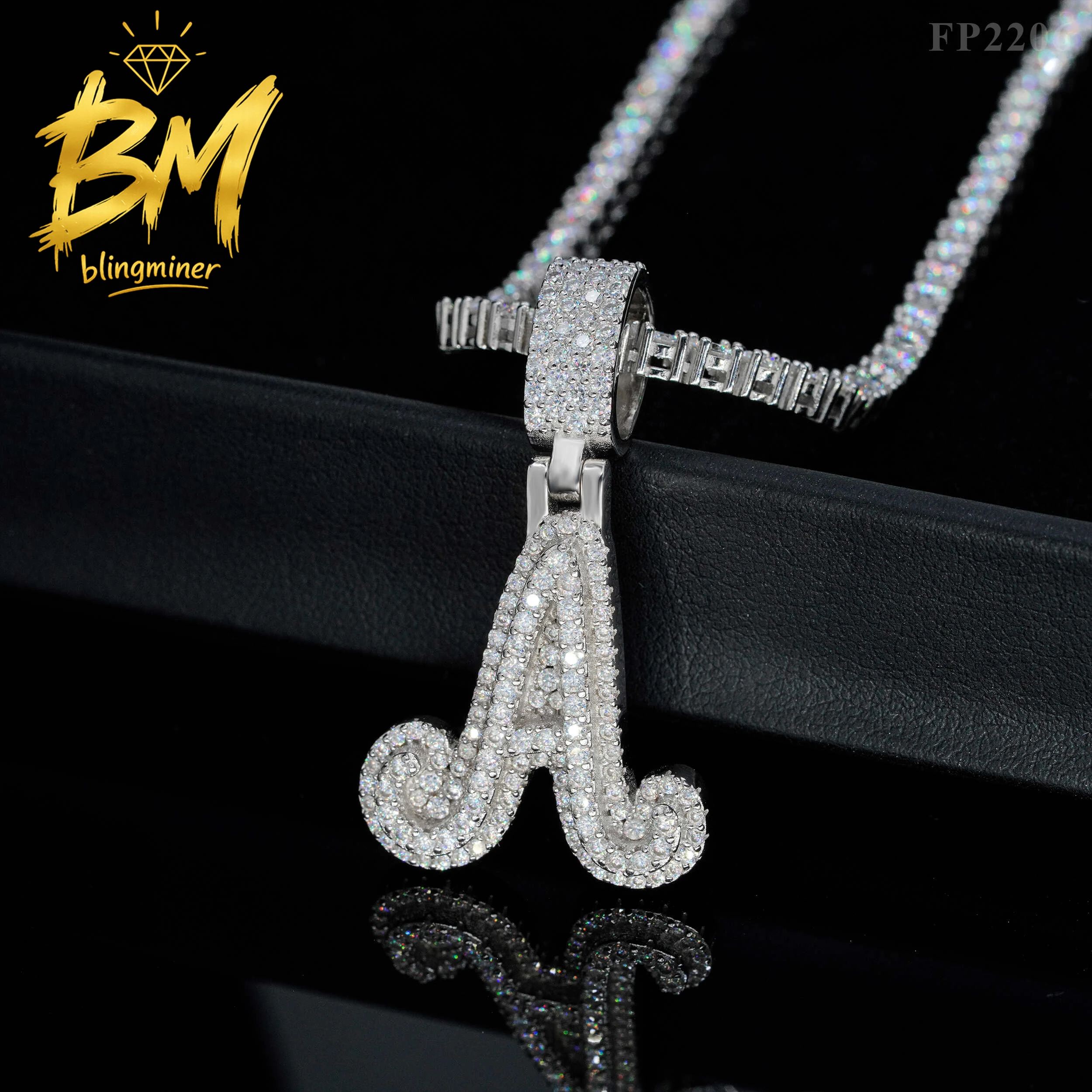 Blingminer Bling Letter A VVS Moissanite Pendant For Men Women S925 Silver Pendants Jewelry Pass Diamonds Tester Free Shipping