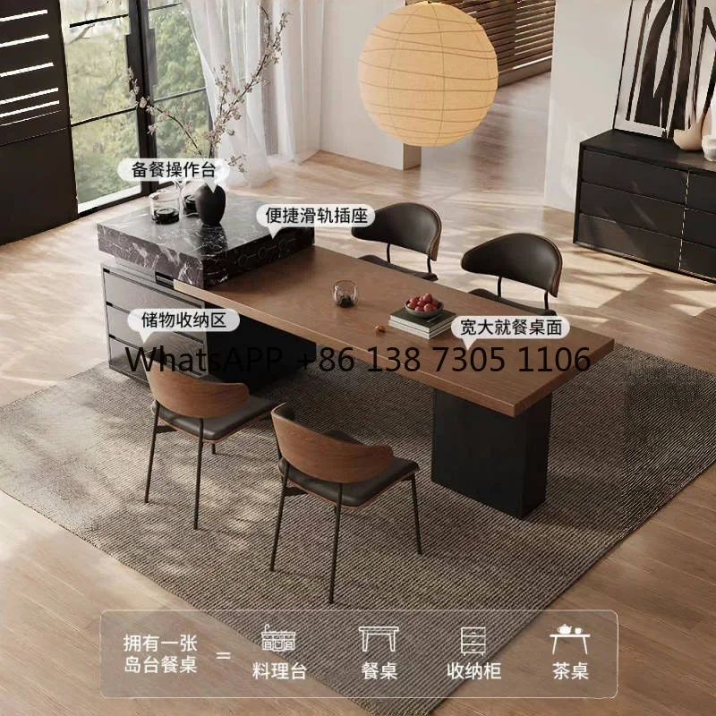 

Italian rock slab island mid-ancient style integrated multi-functional retractable island dining table with induction cooker