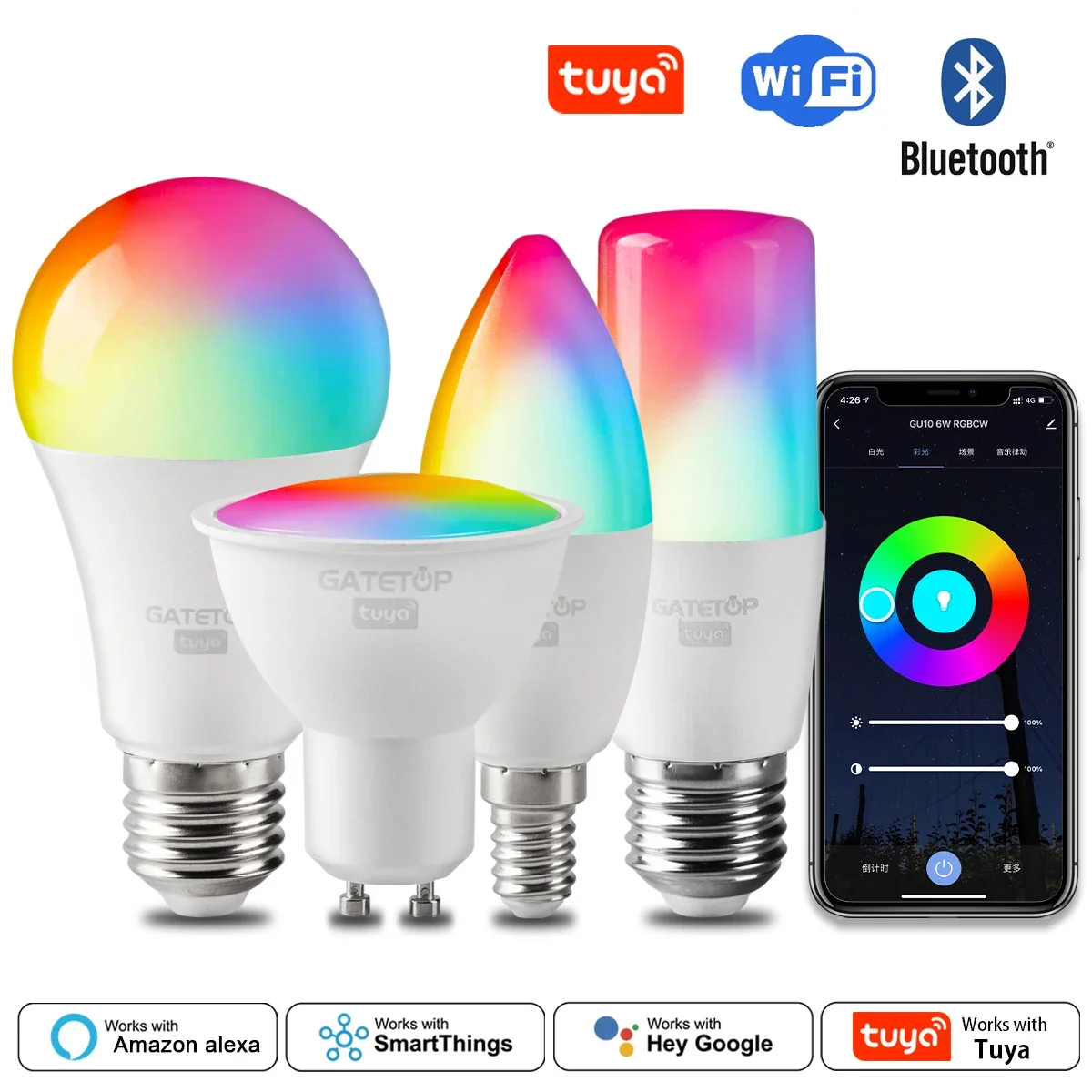 

Tuya Rgb Bulb Smart Gu10 C37 A60 T37 E14 E27 B22 Light Dimmable Wifi Led Magic Lamp AC 110V 85V-265V Work With Alexa Google Home