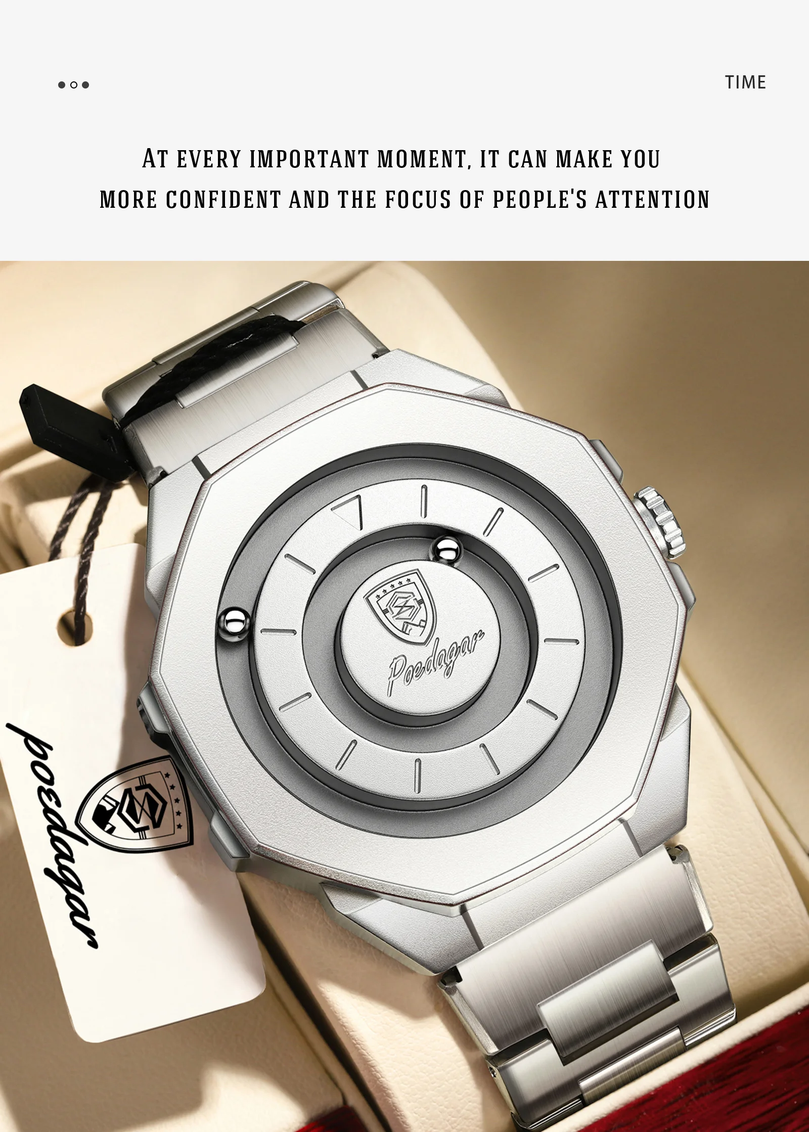 POEDAGAR Top-Mode Herren-Armbanduhr, wasserdicht, Edelstahl, Quarz, Herrenuhr, Business-Uhr mit großem Zifferblatt, Reloj Hombre – Detail 14