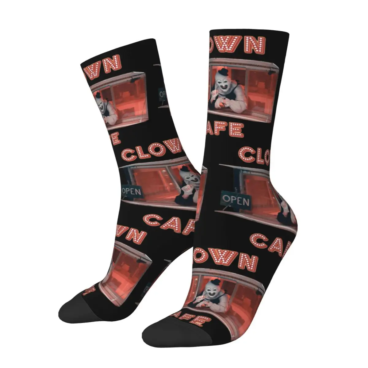 Happy Funny Male Men Socks Casual Terrifier Clown Cafe Sock Horror Art Halloween Film High Quality Women's Spring Autumn Winter