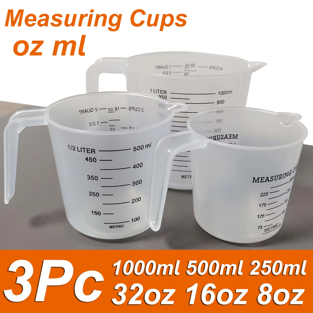 3Pc Measuring Cup Plastic Graduated Large Capacity Scale Laboratory Beaker Clear with Lid Transparent Mixing Cup Kitchen Baking