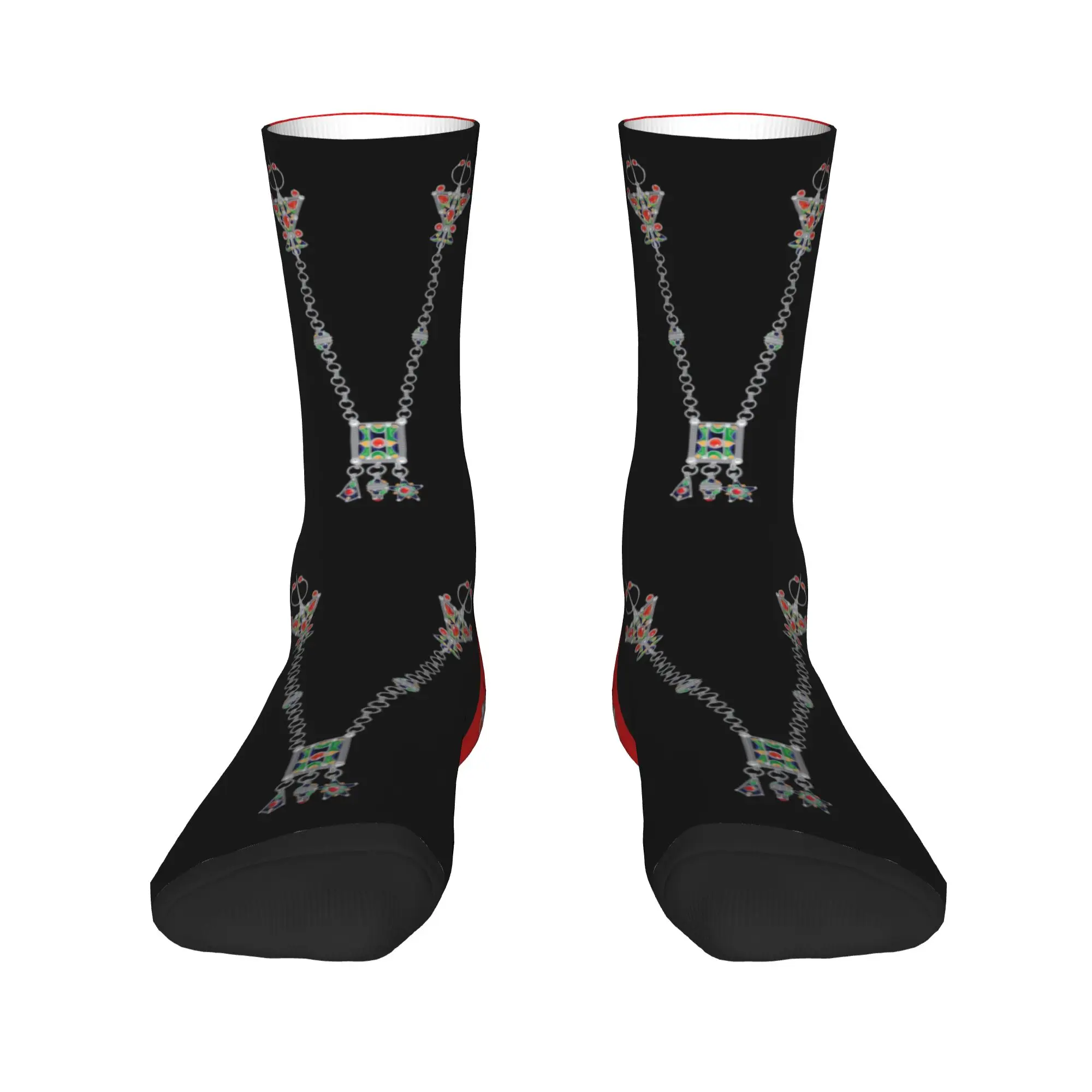 Custom Kawaii Printed Kabyle Jewelry Socks for Women Men Stretch Summer Autumn Winter Amazigh Carpet Berber Crew Socks view 2