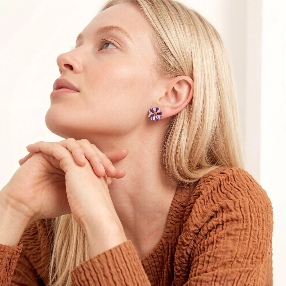 Ear Clip Colorful Flower,Europe Style Luck Happiness Fine Jewerly For Women,2022 Brand New Bohemia Gift In 925 Sterling Silver