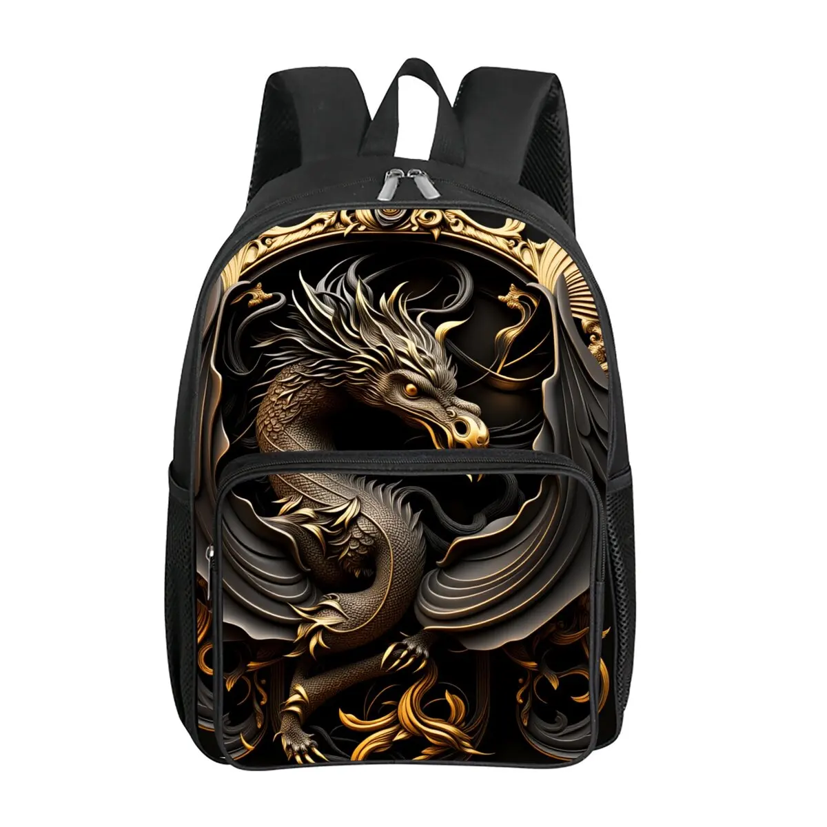 

Рюкзак с металлическим принтом дракона и квадратным передним карманом для мальчиков и девочек, лучшие подарки, школьная сумка с 3D-мультяшным рисунком для детей