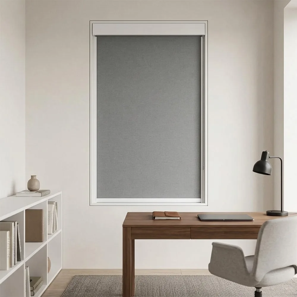 Indoor Blackout Roller Blinds with Side Tracks, Window Shades for Office Home, Waterproof Formaldehyde Free Sun Screen Fabric