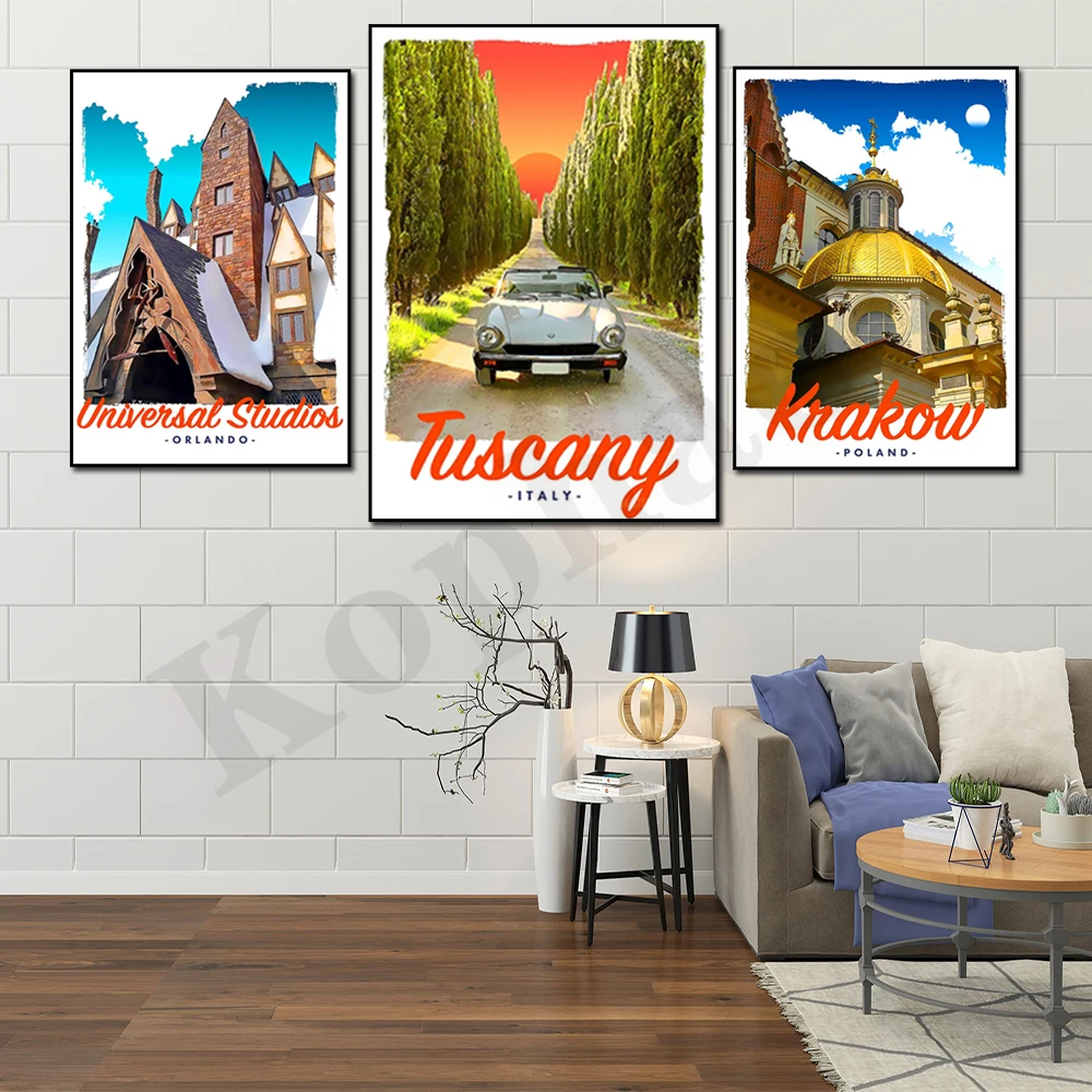 Santorini Milan Tuscany Warsaw Ljubljana Nile Orlando Krakow. City Travel Scenery. Home Wall Decor Art Canvas Painting