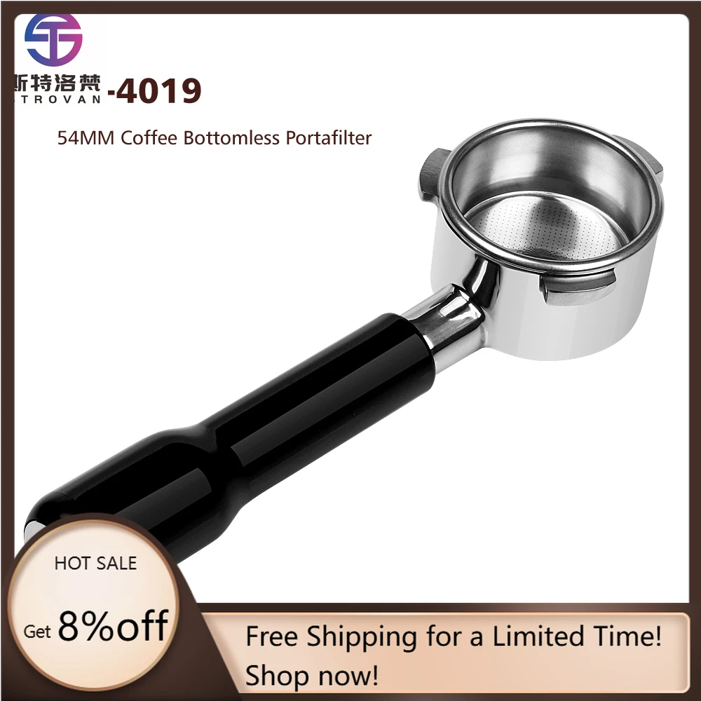 

STLF WJW Custom Handle Heavy Weight 54mm Coffee Portafilter Stainless Steel Coffee Bottomless Portafilter 54mm for Breville