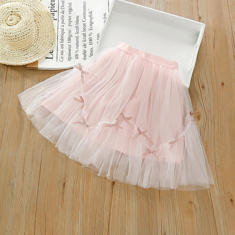 Children\'s half length skirt summer casual party dance skirt cute bow Mesh yarn breathable clothing ballet skirt mini skirt