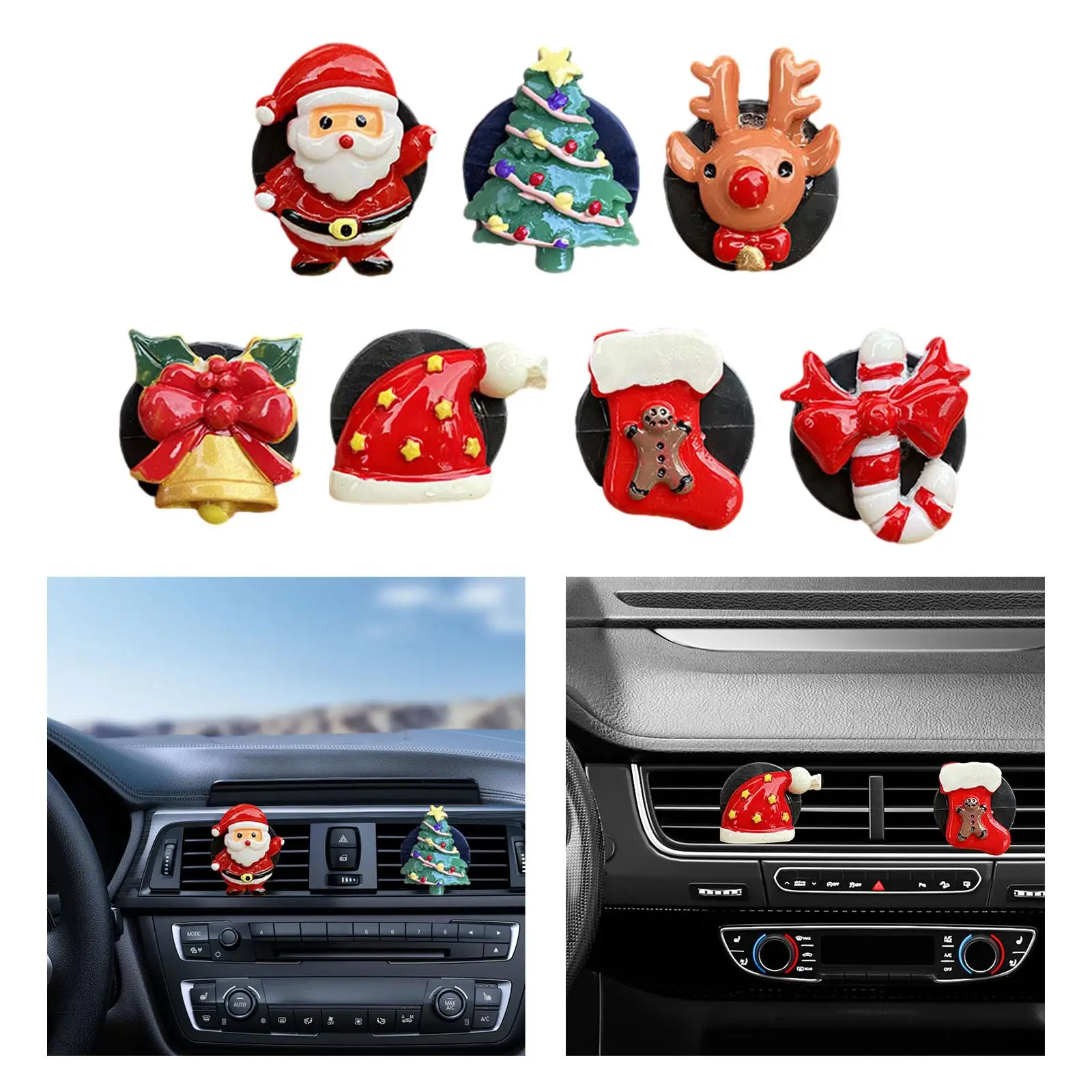 7-teiliges Weihnachts-Autoduftspender-Set mit Lüftungsclips, Dekorationszubehör aus Kunstharz für den Auto-Luftauslass, vielseitig einsetzbar