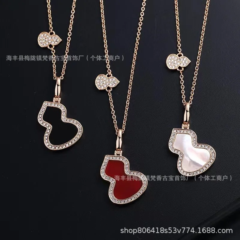 High Version KIRIN Gourd Necklace for Women18KRose Gold Clavicle Chain Carnelian White Shell Pendant Factory Direct Sales