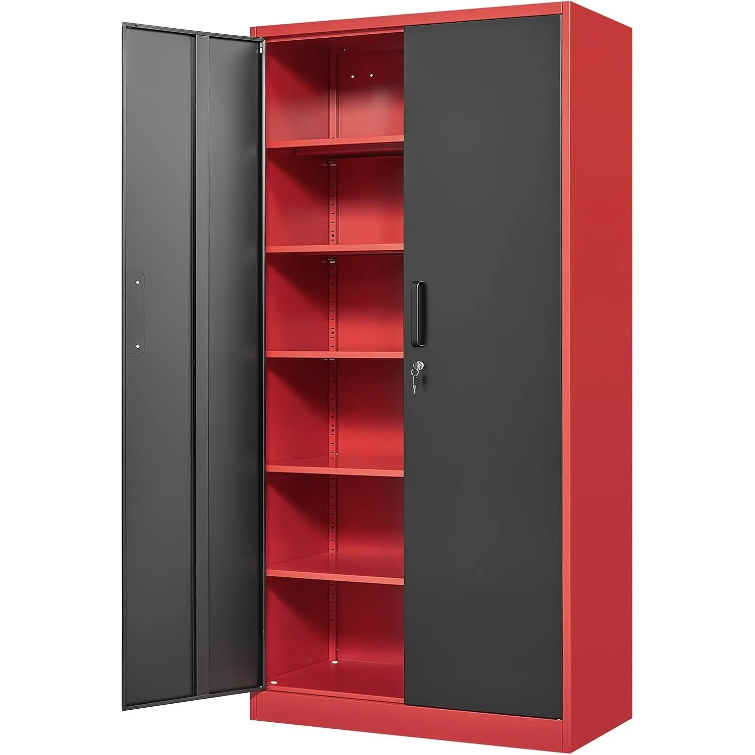 

Metal Storage Cabinet with Lock - 72" Garage Storage Cabinet with 2 Locking Doors and 5 Adjustable Shelves,